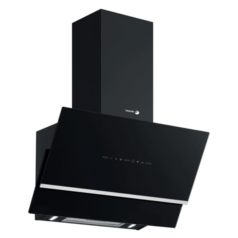 Hotte déco murale inclinée 60cm , Verre Noir , Aspiration : 566m3h , Ge *