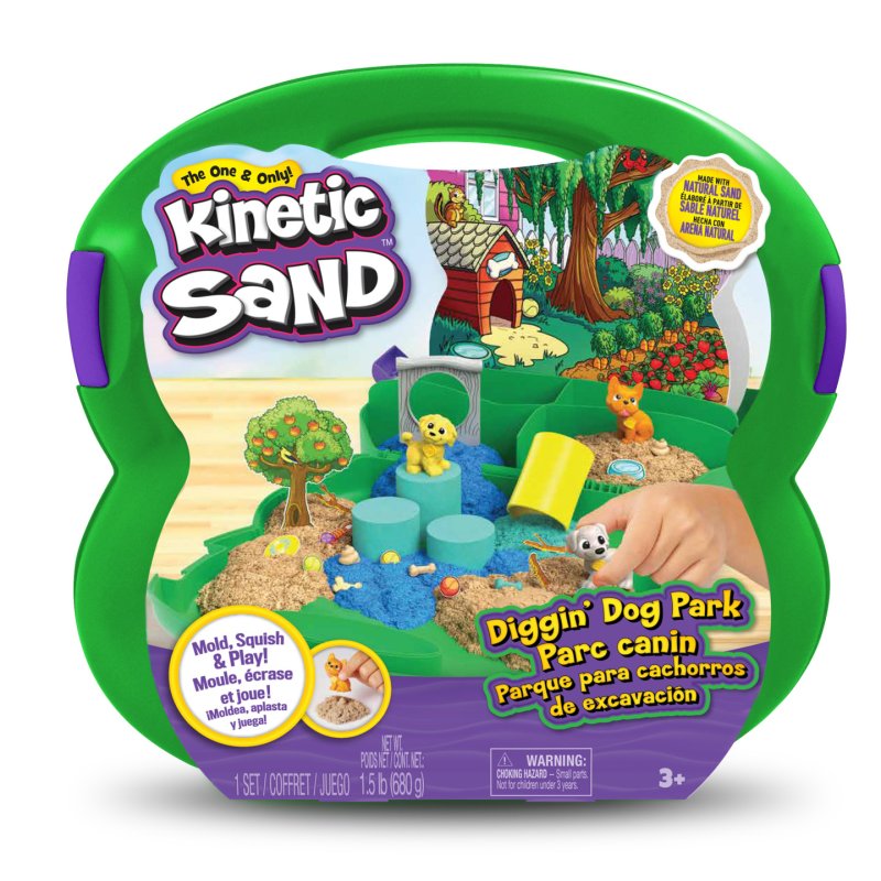 Kinetic Sand , Diggin’ Dog Park Set, 1.5lbs Play Sand, 3 Multipurpose Dog Tools, 2 Sand Tools, Reusable Storage Case,