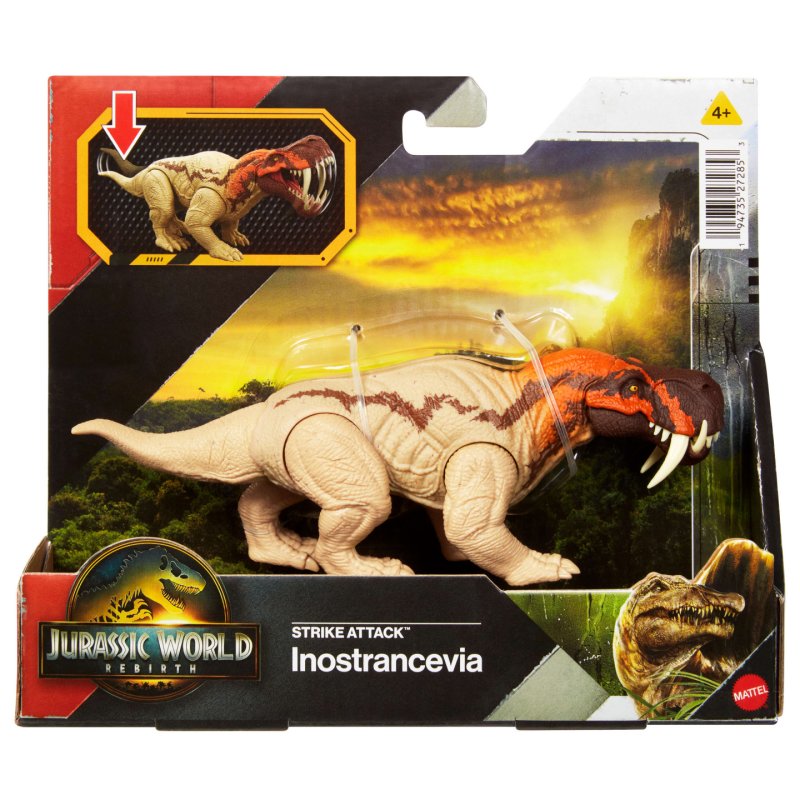Jurassic World Rebirth Strike Attack Inostrancevia Dinosaur Toy with Single Strike Action, Authentic Posable Design
