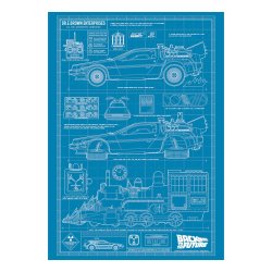 Retour vers le futur lithographie Time Machine Blueprint Limited Edition 42 x 30 cm