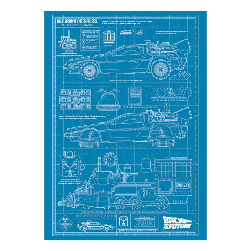 Retour vers le futur lithographie Time Machine Blueprint Limited Edition 42 x 30 cm