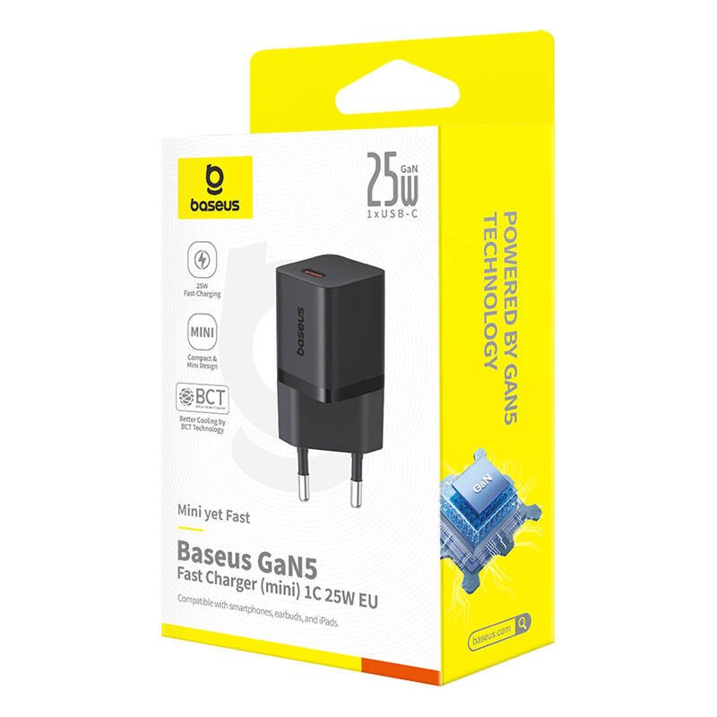 Baseus P10110909113-00 USB-C GaN5 mini 25W mains charger Black