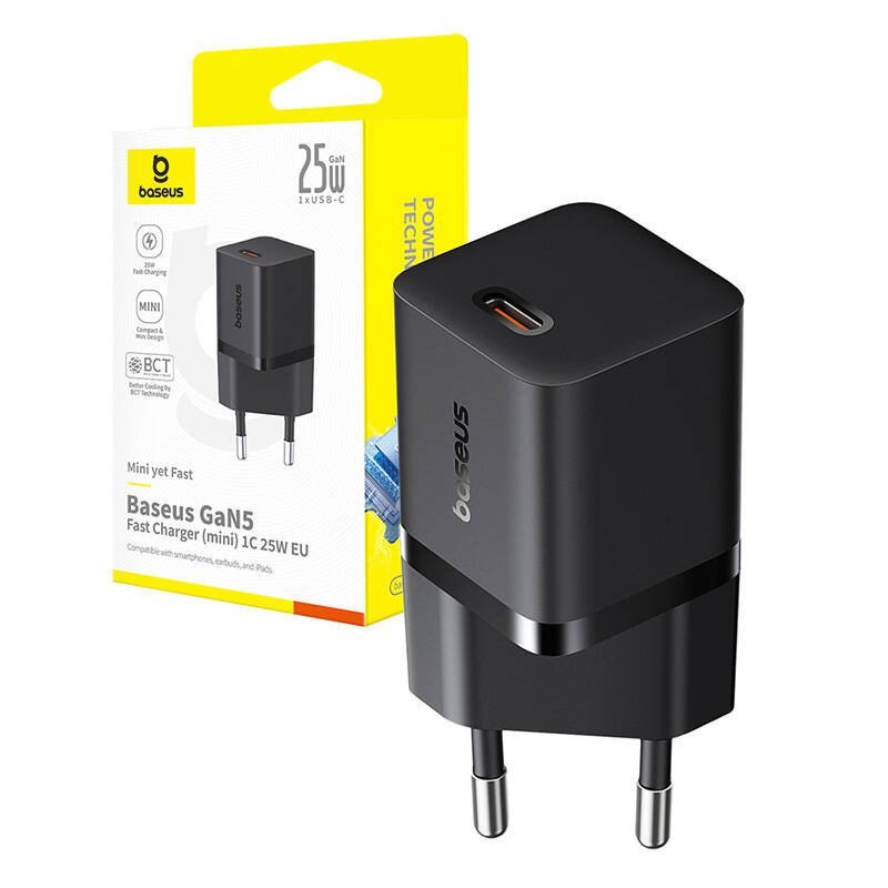 Baseus P10110909113-00 USB-C GaN5 mini 25W mains charger Black