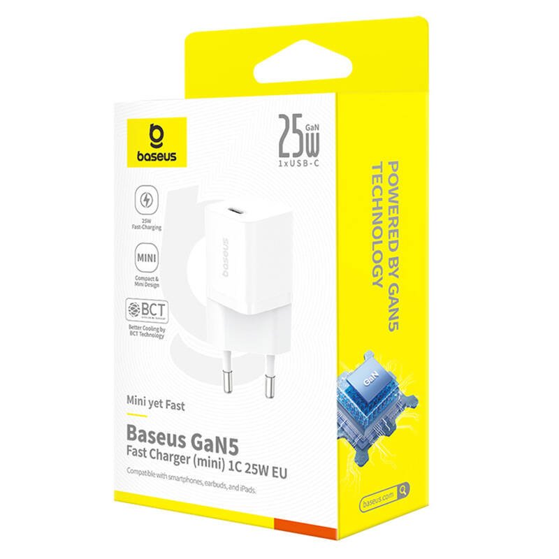 Baseus P10110909213-00 USB-C GaN5 mini 25W mains charger White