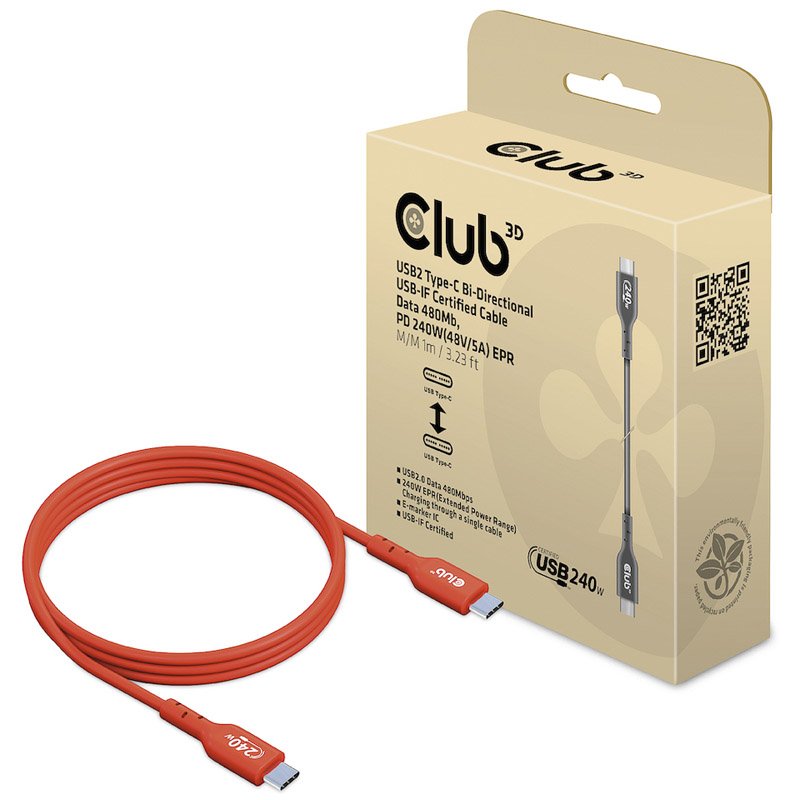 CLUB3D CAC-1511 câble USB 1 m USB 2.0 USB C Orange