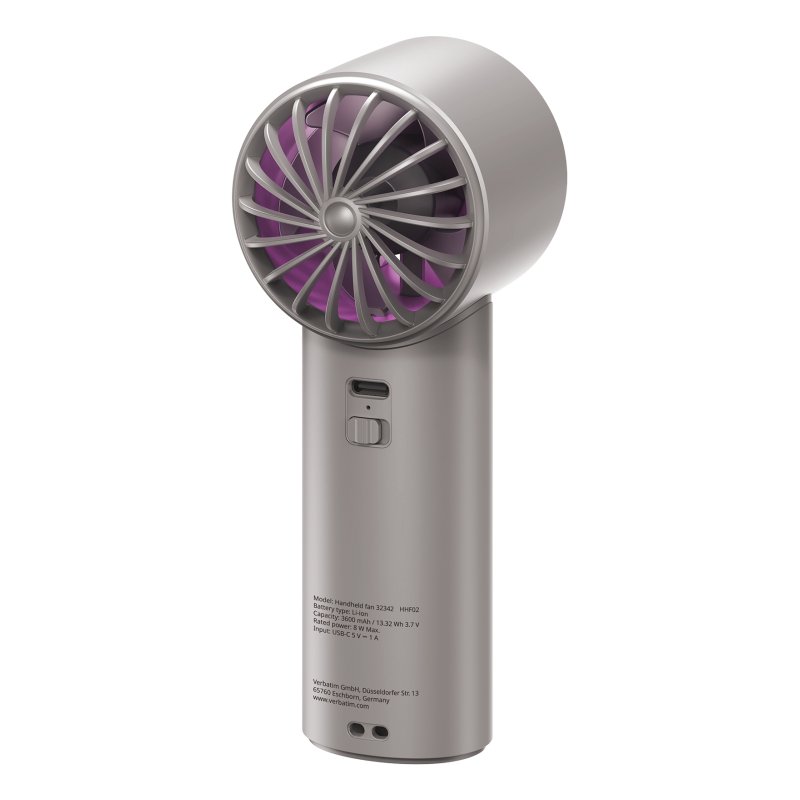 Ventilateur à main sur batterie Verbatim Cool'n'Go IceTouch - Ø6cm (Gris/Violet)