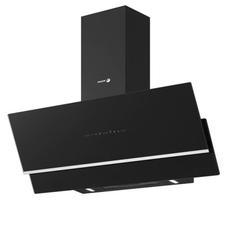 Hotte déco murale inclinée 90cm , Verre Noir , Aspiration : 594m3/h , G *