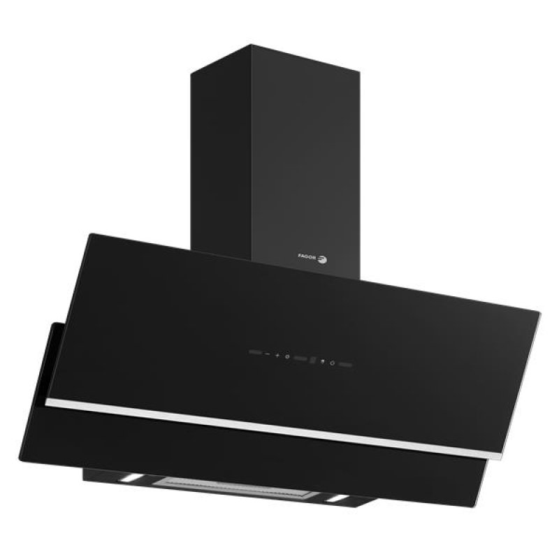 Hotte déco murale inclinée 90cm , Verre Noir , Aspiration : 594m3/h , G *