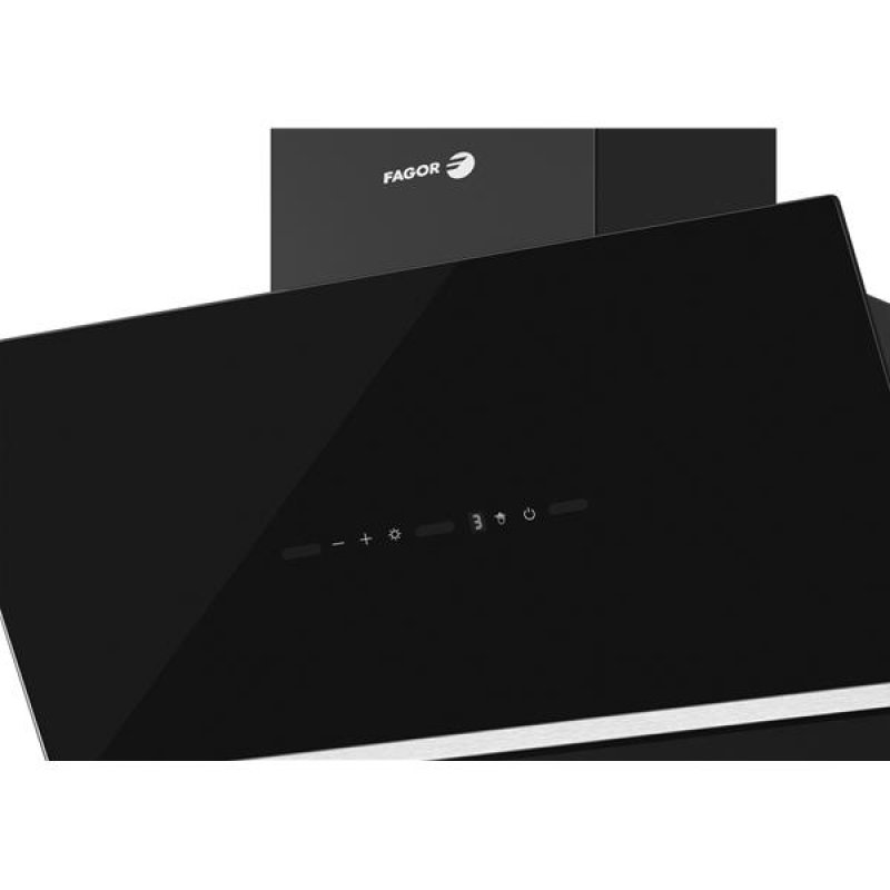 Hotte déco murale inclinée 90cm , Verre Noir , Aspiration : 594m3/h , G *