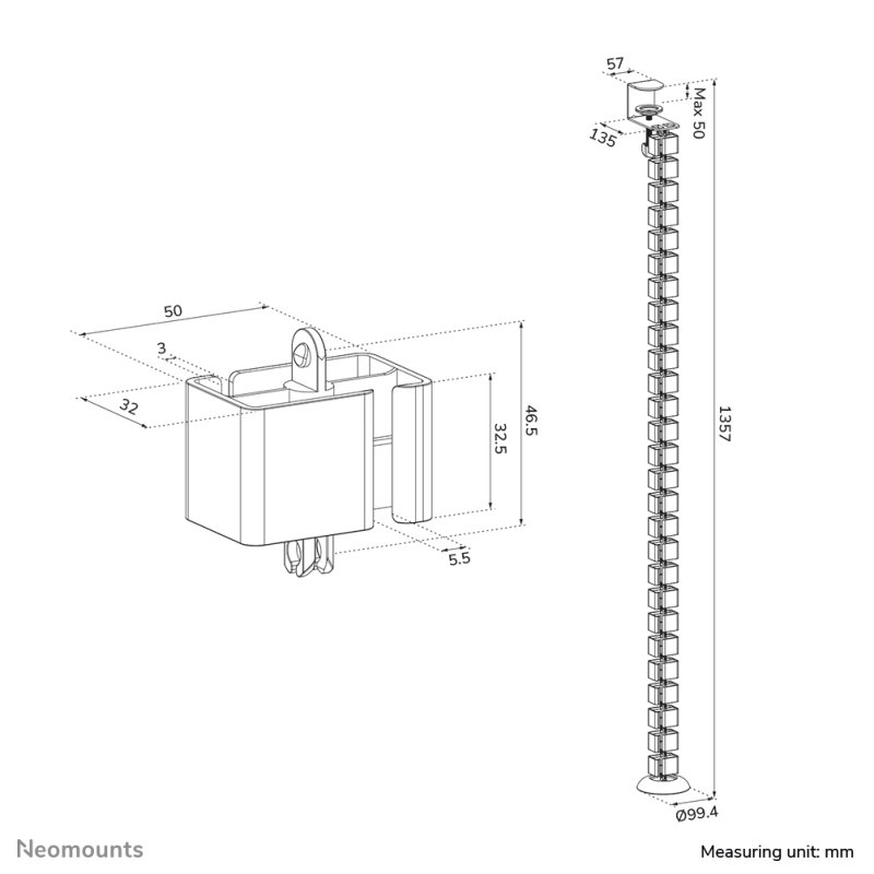 Neomounts ADS06-131WH Cable spine - clamp-on design - universal