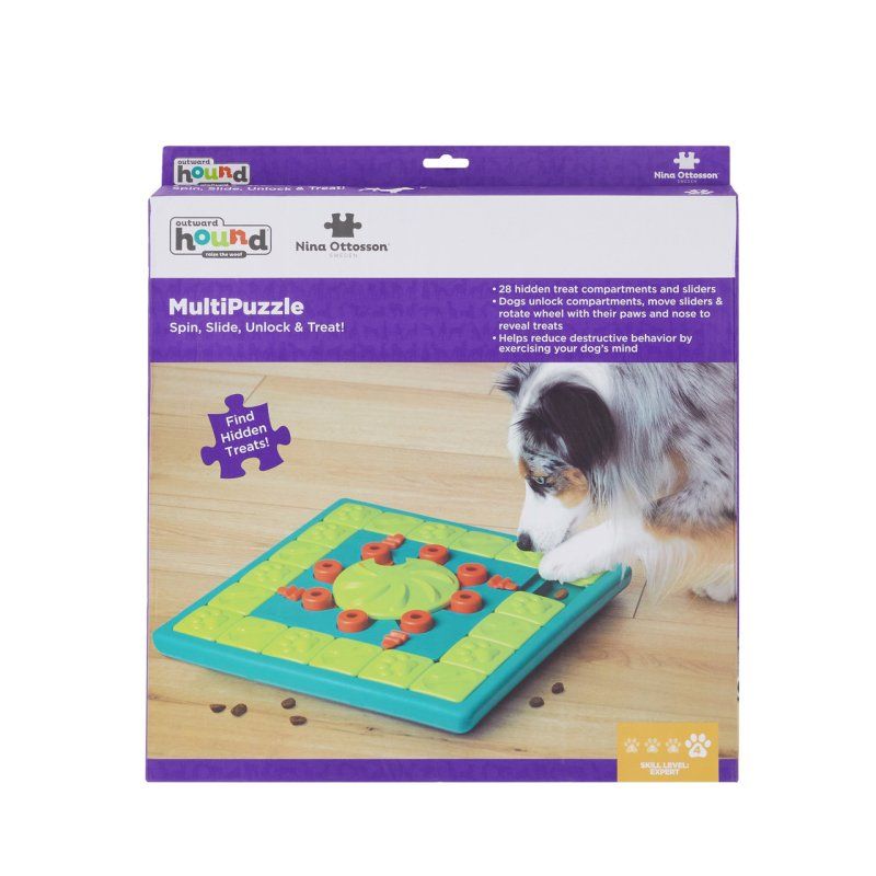 Outward Hound MultiPuzzle Interactive Dog Treat Puzzle Toy, Blue