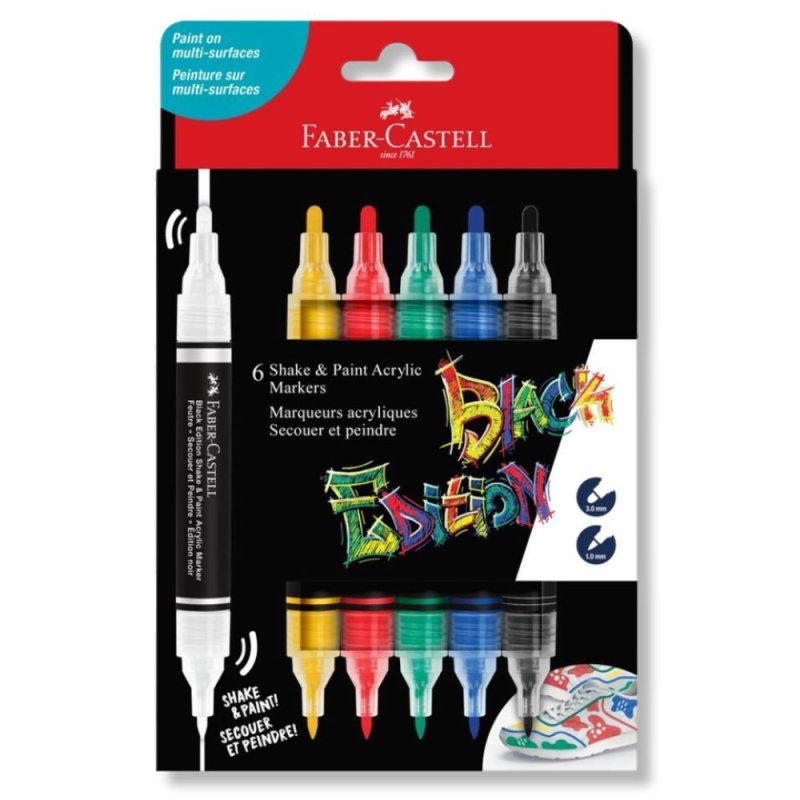 Faber-Castell - Black Edition Shake & Paint Acrylic Markers Set of 6 (Classic Colours) (285507)