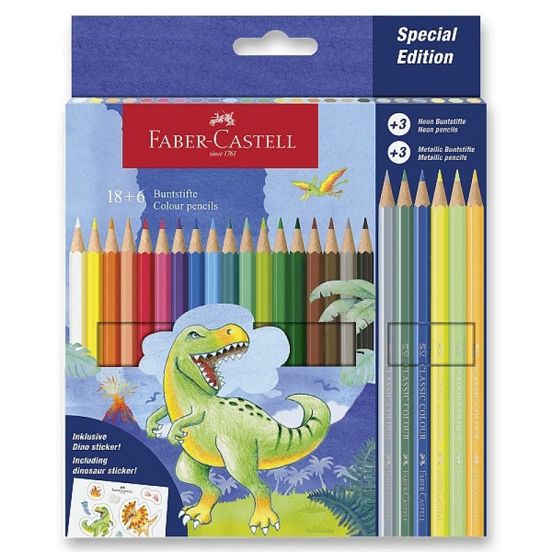 Faber-Castell - Classic Colour Pencil Dinosaur, Cardboard Wallet of 24 (111222)