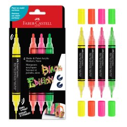 Faber-Castell - Black Edition Shake & Paint Acrylic Markers Set of 4 (Neon Colours) (285505)