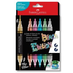 Faber-Castell - Black Edition Shake & Paint Acrylic Markers Set of 6 (Metallic Colours) (285517)