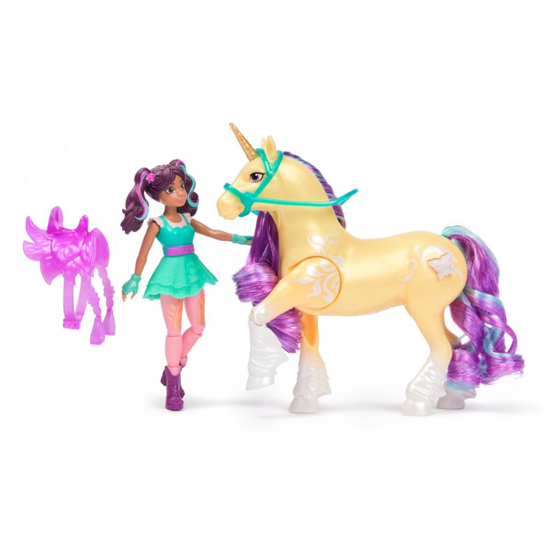 Unicorn Academy, Ava & Plant Magic Leaf with Light-up Effect, 2 Riding Accessories, Dolls & Unicorn Toys for Girls Ages