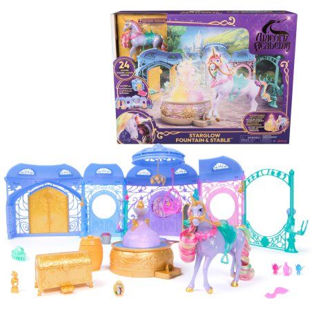 Unicorn Academy, Starglow Fountain & Stable Playset with Wildstar, Lights & Sounds, 24 Accessories, Dolls & Unicorn