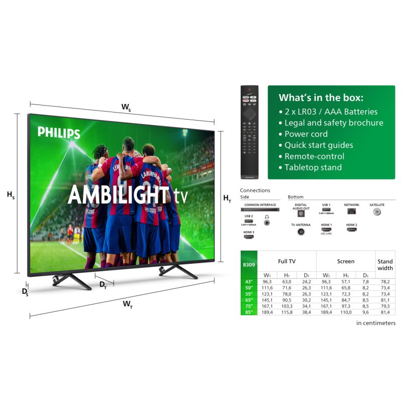 50PUS8309/12 (126 cm (50 Zoll), schwarz, UltraHD/4K, WLAN, Dolby Atmos, Ambilight)