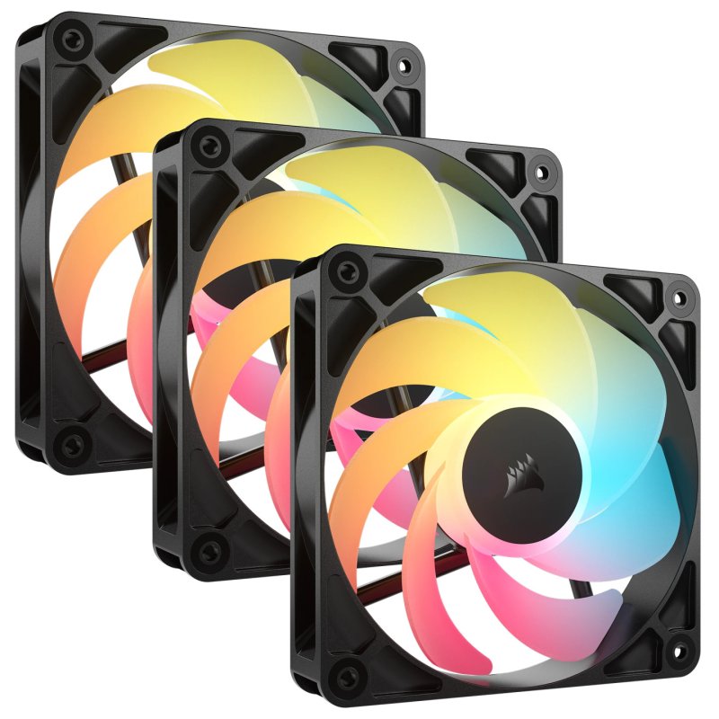 Corsair RS120-R ARGB 12cm PWM Reverse Blade RGB Case Fans (3-Pack), 8 RGB LEDs, Daisy-Chain, Magnetic Dome Bearing,
