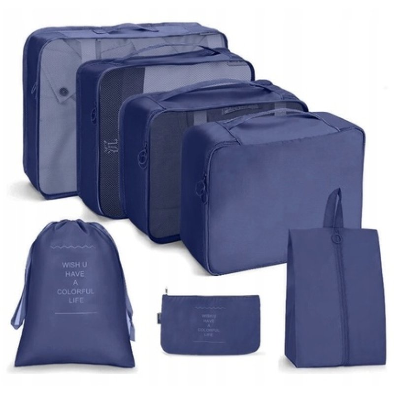 Ecarla Travel Cosmetic Bag Set Navy Blue 7 Pieces