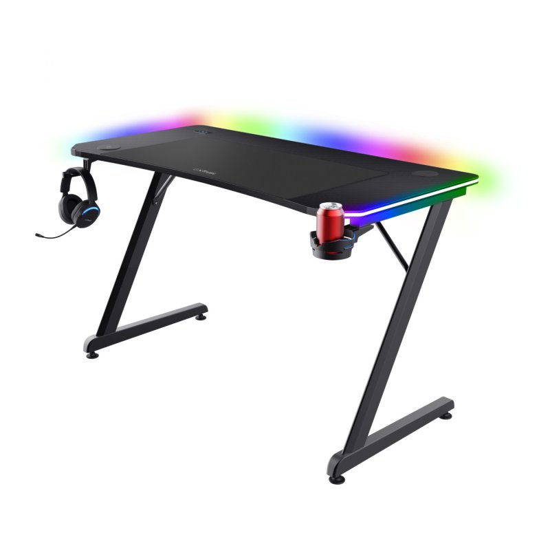 Trust Gaming GXT710 Luminus Pro RGB Tisch Robuster Gaming-Tisch mit RGB LED-Beleuchtung auf 3 Seiten und einem