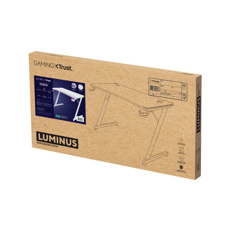 Trust Gaming GXT709W Luminus RGB Tisch Robuster Gaming-Tisch mit RGB LED-Beleuchtung, weiß