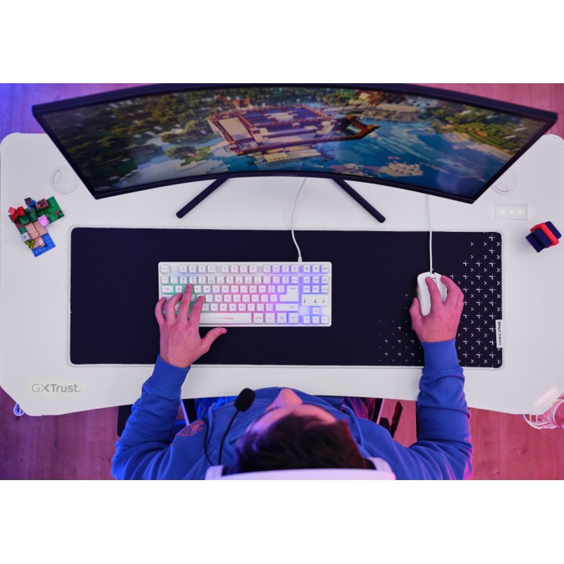 Trust Gaming GXT709W Luminus RGB Tisch Robuster Gaming-Tisch mit RGB LED-Beleuchtung, weiß