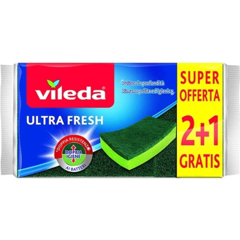 Vileda Abrasive Sponge Absorbent Scratch Anti-Bacterial Treatment Green Ultra Fresh