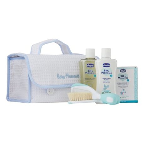 Chicco Baby Moments Pink Set - Bath Liquid 200ml, Perfume Water 100ml, Hair Brush, And Cosmetic Bag