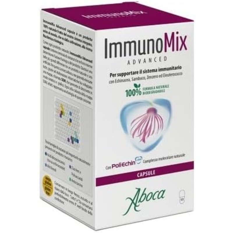 Aboca Immunomix Advanced 50 Capsules - Immune System Support Supplement with Echinacea, Elderberry, Ginger, and