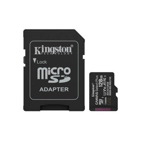 Kingston 128GB Canvas Select Plus Gen3 MicroSDXC Card with SD Adapter, UHS-I Class 10, U1, V10, A1 App Performance,