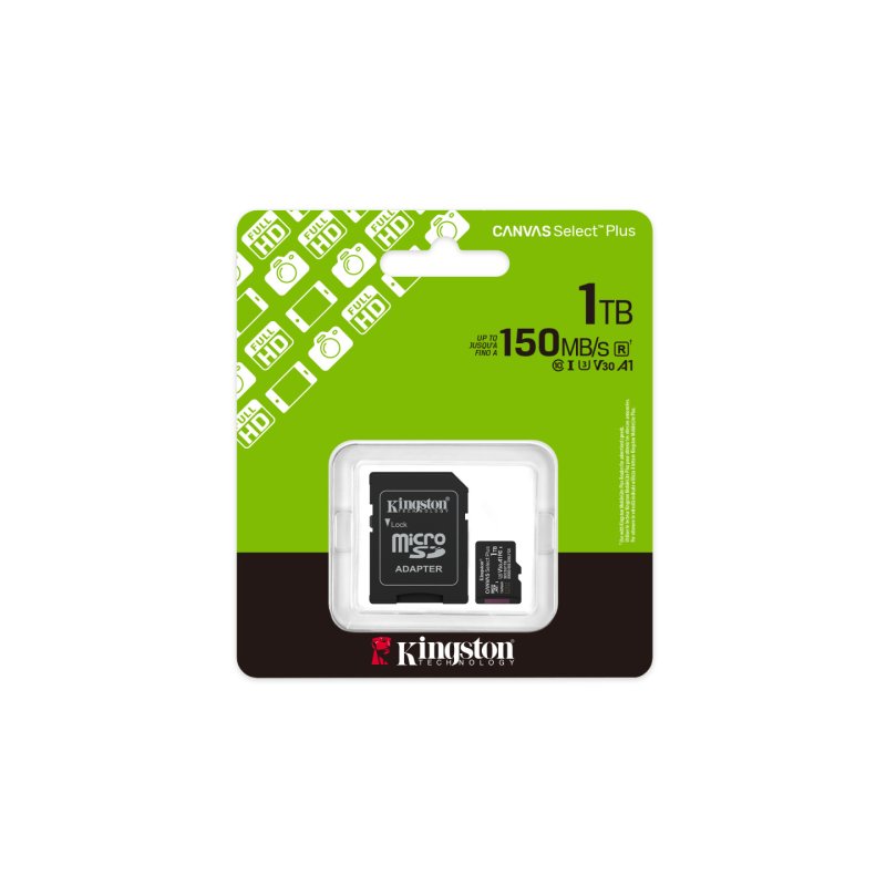 Kingston Technology 1TB microSDXC Canvas Select Plus Gen3 150MB/s A1 (Adaptateur SD inclus)