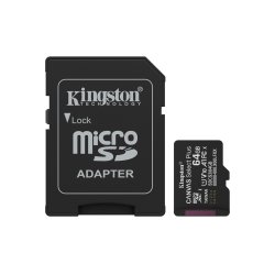 Kingston 64GB Canvas Select Plus Gen3 MicroSDXC Card with SD Adapter, UHS-I Class 10, U1, V10, A1 App Performance,