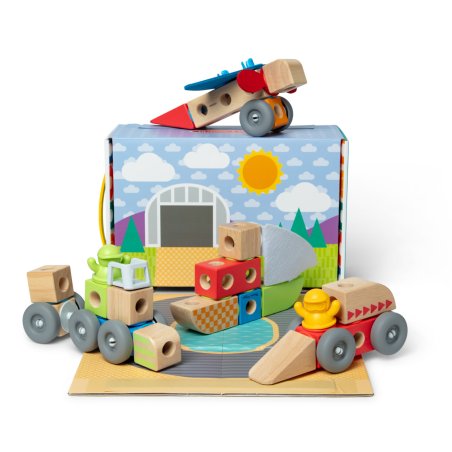 Melissa & Doug Blockables Vehicles Snap And Play, Mix And Match Connectable Wooden Building Blocks Play Set Toy for