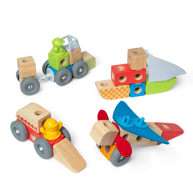 Melissa & Doug Blockables Vehicles Snap And Play, Mix And Match Connectable Wooden Building Blocks Play Set Toy for