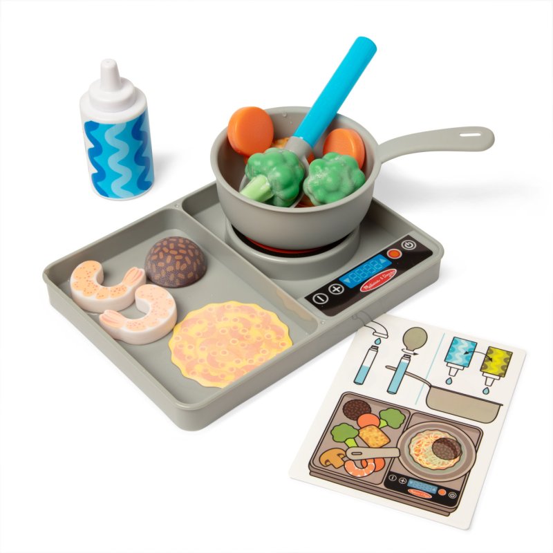 Melissa & Doug Simmer & Stir Stovetop Play Set with Water WOW! Color Reveal Play Food Preschool Toy Ages 3 