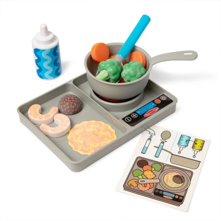 Melissa & Doug Simmer & Stir Stovetop Play Set with Water WOW! Color Reveal Play Food Preschool Toy Ages 3 