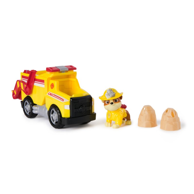PAW Patrol Fire Rescue: Rubble Rescue Fire Dump Truck with Action Figure, Projectiles, and Toy Truck, Kids Toys for
