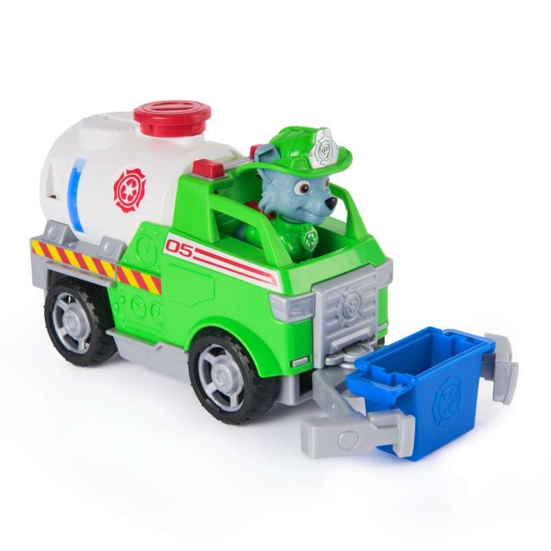 PAW Patrol Pat' Patrouille Mission pompiers : Camion-citerne de pompiers Rocky avec figurine articulée, pince et