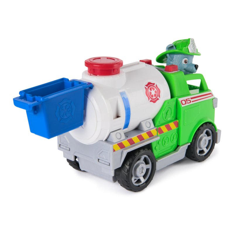 PAW Patrol Pat' Patrouille Mission pompiers : Camion-citerne de pompiers Rocky avec figurine articulée, pince et