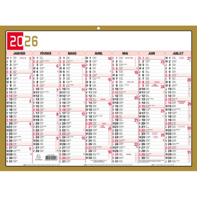 EXACOMPTA Calendrier tricolore neutre, 295 x 220 mm, 2026