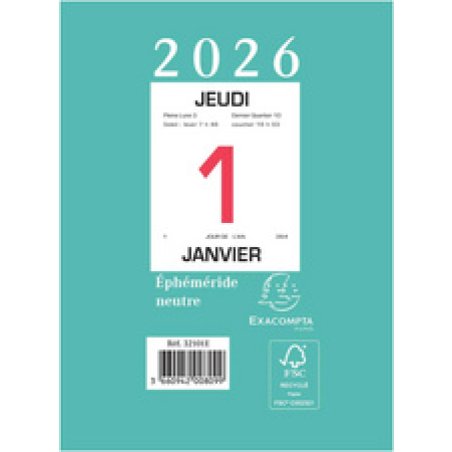 EXACOMPTA Bloc éphéméride mural, 98 x 134 mm, neutre, 2026