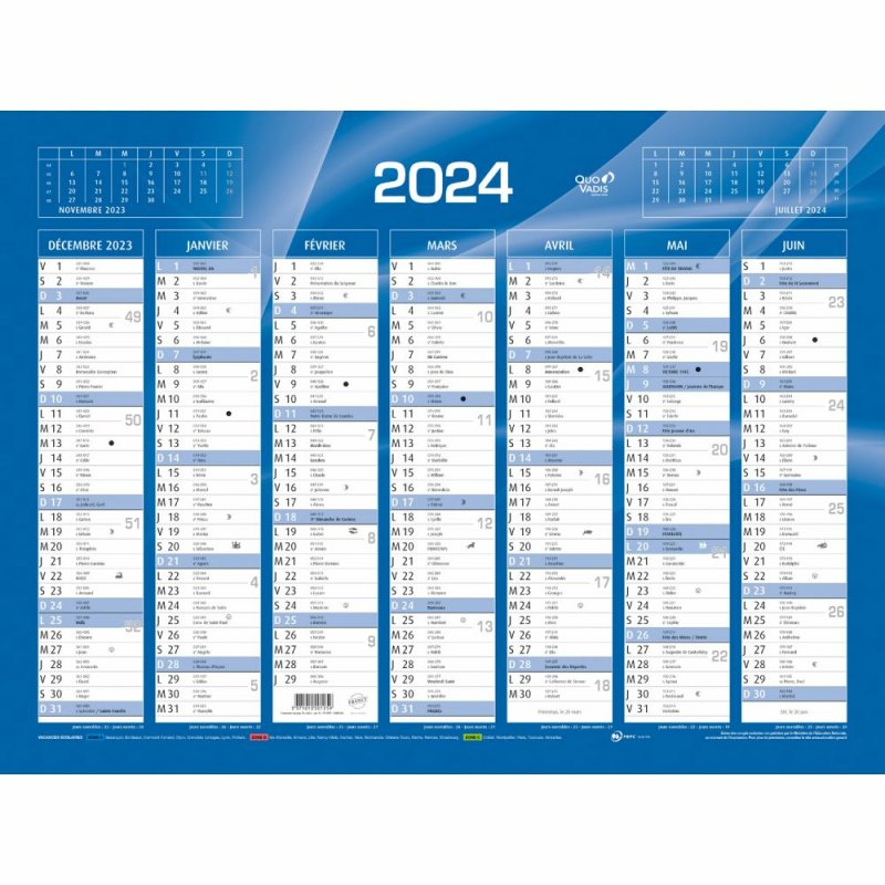 QUO VADIS Calendrier de banque bleu, 550 x 405 mm, 2026