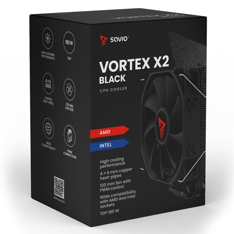 Savio Vortex x2 Black Carte-mère Refroidisseur d'air 12 cm Noir 1 pièce(s)