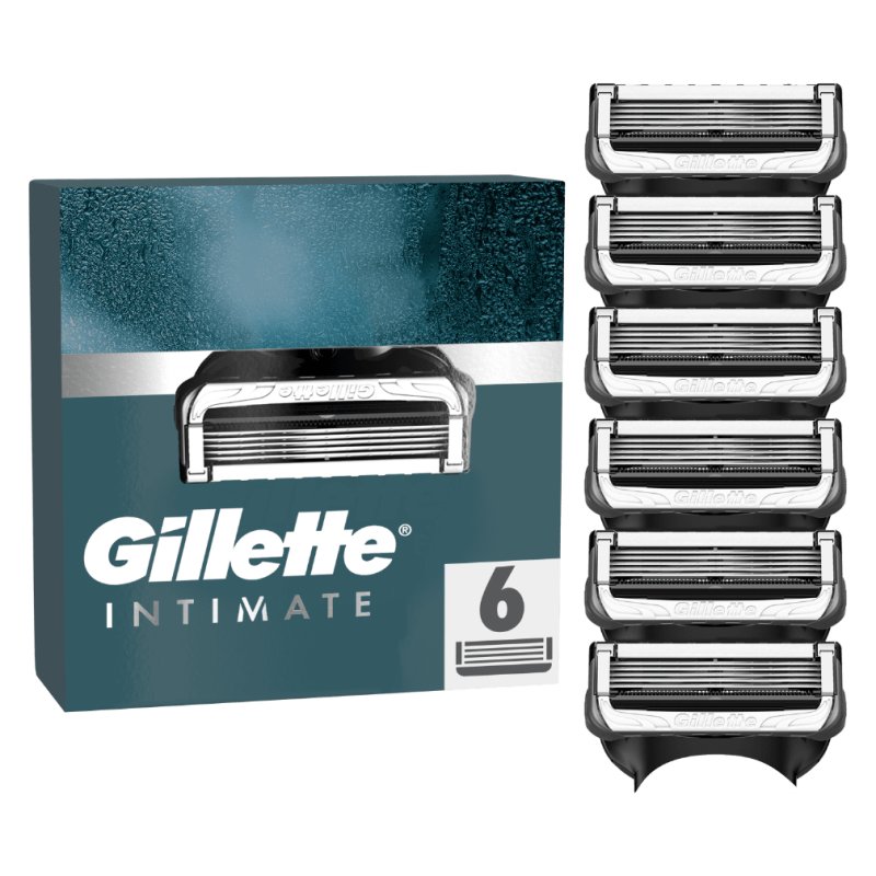 Gillette Intimate Razor Blades 6 Replacement Blades for Men's Wet Shavers with Improved Glide Strips for Gentle