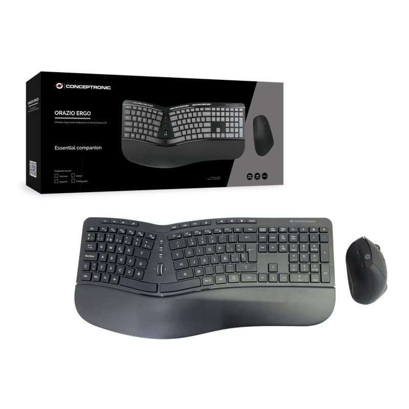 Conceptronic ORAZIO ERGO Wireless Ergonomic Keyboard & Mouse Kit, Spanish layout