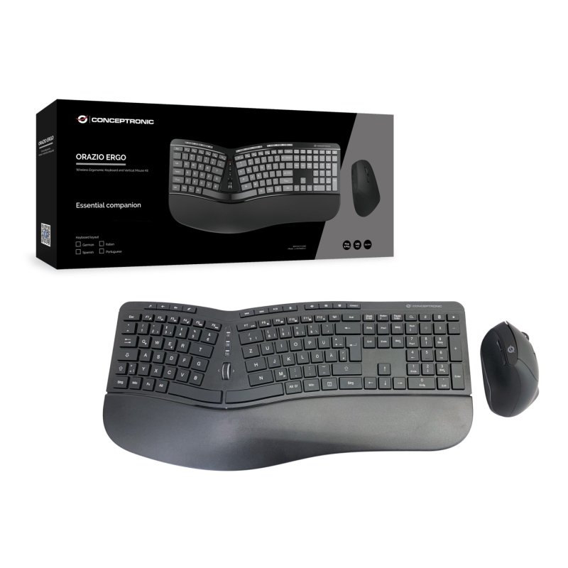 Conceptronic ORAZIO02DE clavier Souris incluse Bureau RF sans fil QWERTZ Allemand Noir