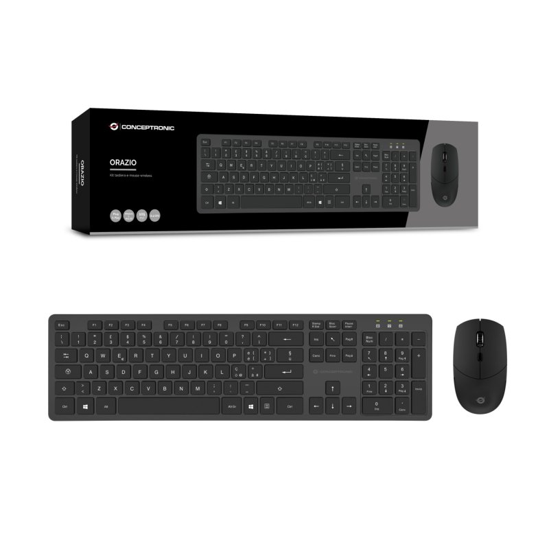 Conceptronic ORAZIO01IT clavier Souris incluse Bureau RF sans fil QWERTY Italien Noir