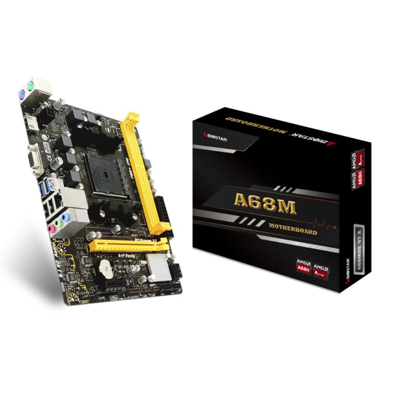 Carte mere micro-ATX Biostar A68MHE - Socket FM2 - 2 x DIMM, Max. 32 Go, DDR3 2133 MHz - 4 xSATA 6Gb/s -