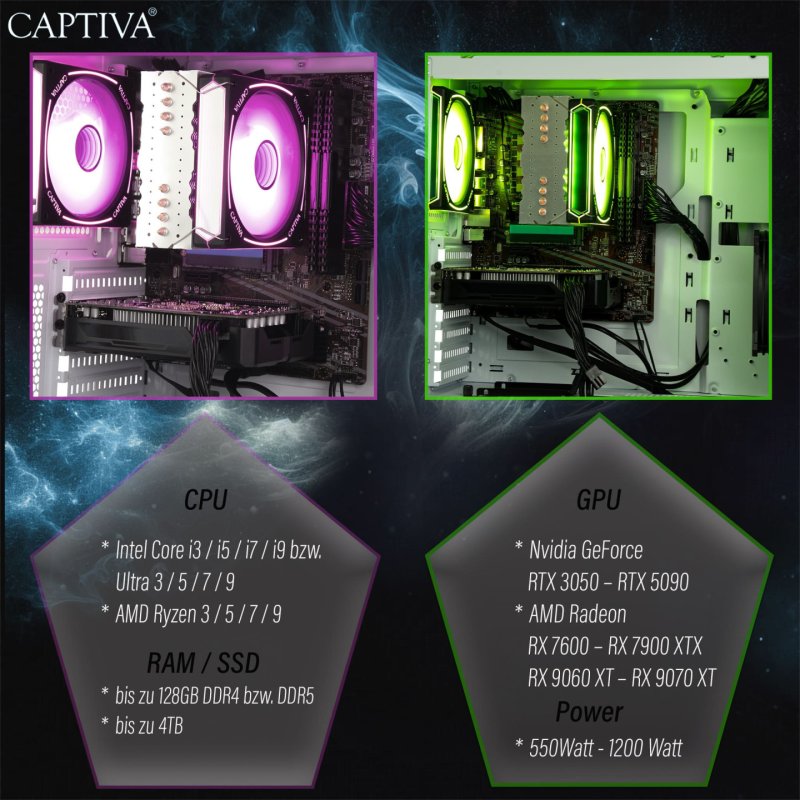CAPTIVA 92911 PC/poste de travail Intel Core™ i7 32 Go DDR5-SDRAM 1 To SSD NVIDIA GeForce RTX 5060 Ti Windows 11 Home